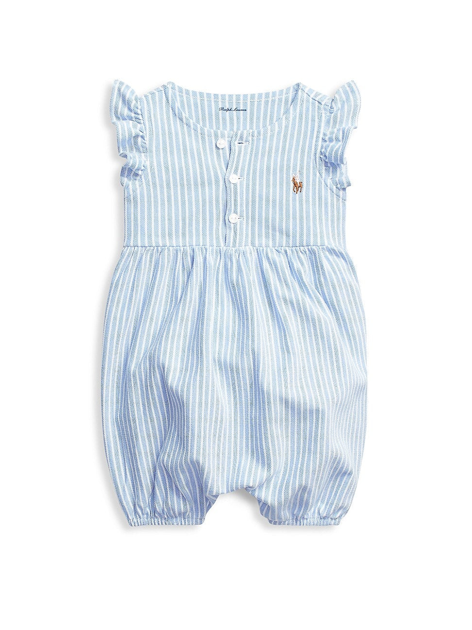 Ralph Lauren Baby Girls Striped Oxford Bubble Shortall - Harbor Island Blue/white