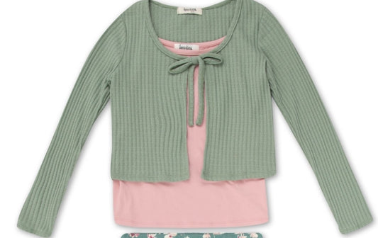 Speechless Speechless Big Girls Sage Cardigan w Floral headband XLarge