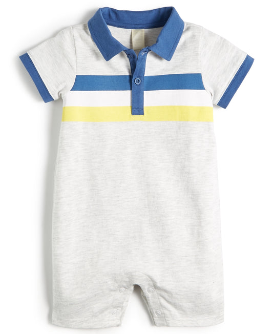 First Impressions Baby Boys Striped Polo Romper Light Grey Hthr 18 months