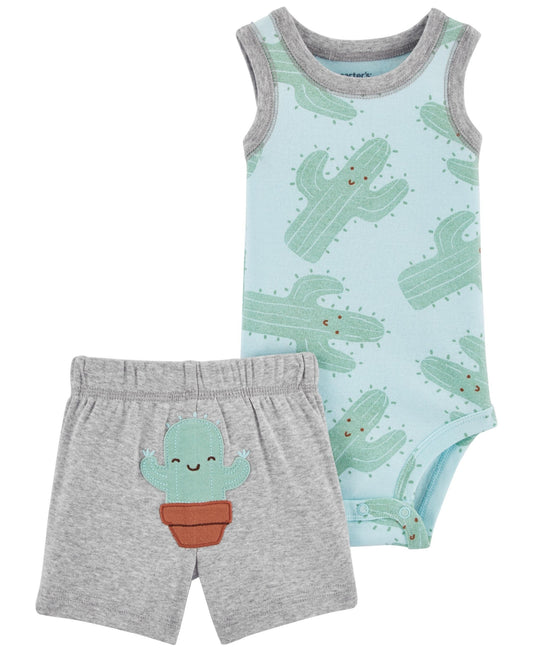 Baby Boy Carter's Cactus Sleeveless Romper & Shorts Set, Infant Boy's, Size: Newborn, Green