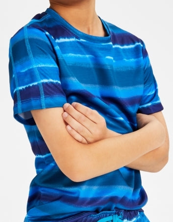 ID Ideology Big Boys Stripe-Print T-Shirt Vivid Turq L