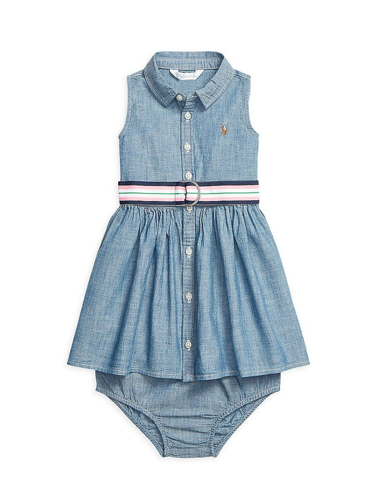 Polo Ralph Lauren Baby Girls Belted Indigo Chambray Indigo 18 months