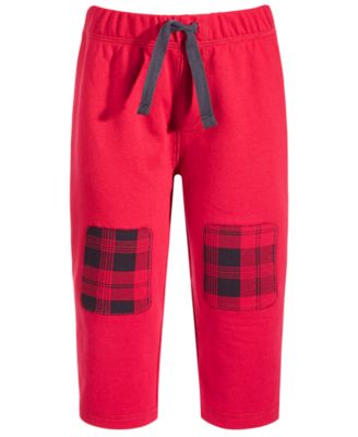 First Impressions Baby Boys Plaid Patches Pants Cherry Red 18 months