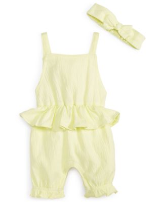 First Impressions Baby Girls 2-Pc. Romper Head Ultra Lime 6-9 months