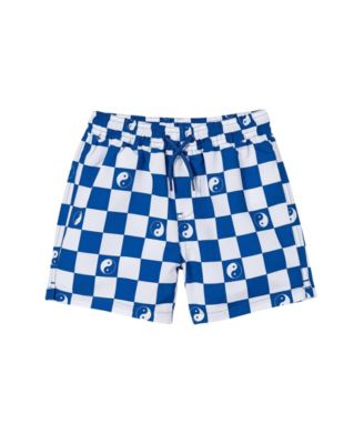 COTTON ON Little Boys Bailey Board Short Retro Blue, Yin Yang Checkerboard 5Y