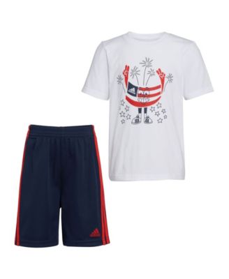adidas Little Boys Short Sleeve Cotton White with Navy 5