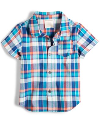 First Impressions Baby Boys Plaid Shirt Nikko Blue 6-9 months