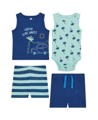 Baby Boys Shorts, Bodysuit and Tank T-shirt, 4 Piece Set Newborn