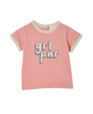 COTTON ON Baby Girls Joey Short Sleeve R Earth Clay, Girl Power 6-12 months