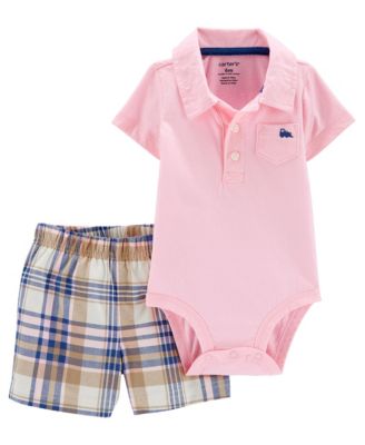 Carters Baby Boys Polo Bodysuit and Sh Pink Newborn